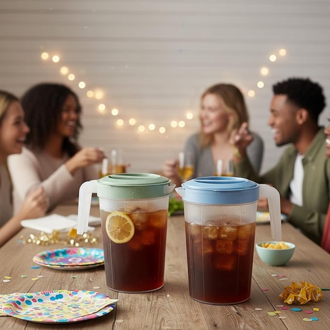 Tribello 2-Pack 1-Gallon Plastic Pitchers with Lids – Iced Tea Pitchers with Twist Cover BPA-Free, Dishwasher & Freezer Safe, Ideal for Water, Juice & Fridge Storage