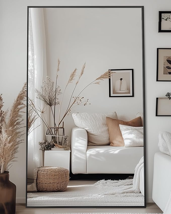 Antok Full Length Mirror, 81"x41" Floor Mirror, Floor Standing Freestanding Full Body Mirror with Stand for Bedroom, Hanging Mounted for Living Room Cloakroom, Black
