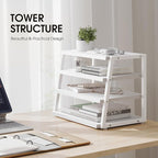 Fenge Desk Shelf Organizer, 4 Tier Desktop Shelf, Wood and Metal Office Shelves, Corner File Organizer for Office Supplies, Top of Desk Organizers and Accessories