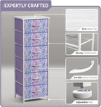 Sorbus Fabric Dresser for Kids Bedroom - Chest of 6 Drawers, Tall Storage Tower, Clothing Organizer, for Closet, for Playroom, for Nursery, Steel Frame, Fabric Bins - Wood Handle (Tie Dye Purple)