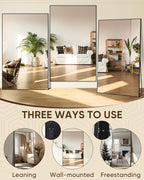 Antok Full Length Mirror, 72"x44" Floor Mirror, Floor Standing Freestanding Full Body Mirror with Stand for Bedroom, Hanging Mounted for Living Room Cloakroom, Black