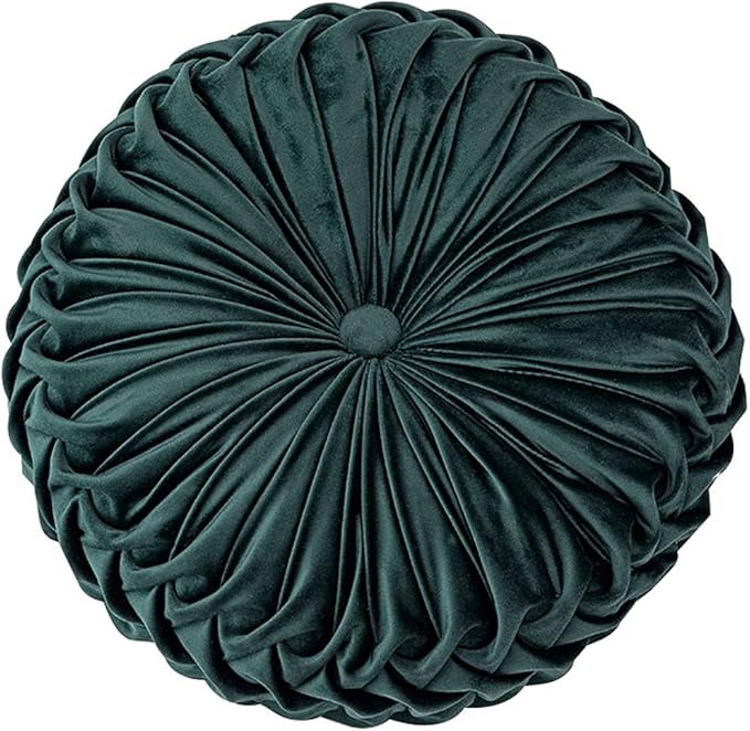 HLOVME Throw Pillow for Couch Decorative 3D Pumpkin Round Velvet Cushion for Sofa Bed Chair Floor 15"X15", Dark Green
