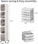 5-Tiers Slim Bathroom Storage Cabinet, Foldable Storage Cabinets,Narrow Bathroom Storage,Movable Bathroom Storage Organizer for Small Spaces,Bathroom,Kitchen,Laundry,White