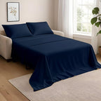 NON Sticky cotton Queen Size Sleeper Sofa Sheets, 4 Piece Egyptian Cotton Bed Sheet Set for Sofa Bed, 7" Deep Pocket for Pull Out Couch Mattress, 60" x 75", Navy Blue Solid, Soft & Breathable