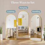 Full Length Mirror with Stand, 58"x19" Arched Full Body Mirror, Large Stand Up Aluminum Frame Floor Freestanding Hanging Leaning Mounted for Bedroom Living Room Entryway Gold