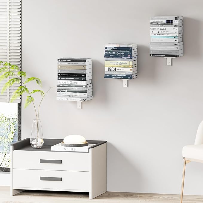 Floating Book Shelves for Wall, 2 Tier Invisible Floating Bookshelf, Vertical