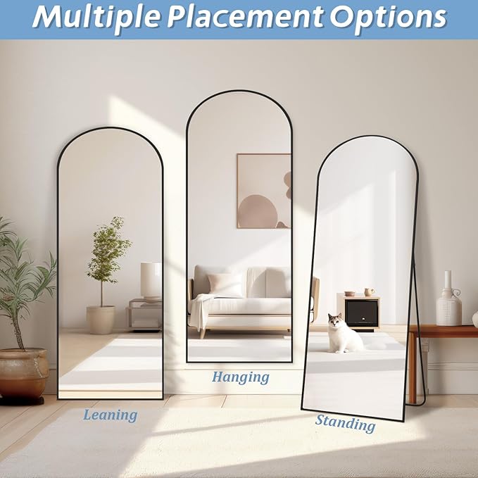 56"X18" Full Length Mirror, Black Floor Mirror with Stand Hanging or Leaning Against Wall Aluminum Alloy Frame Wall Mirror Full Length Tempered Glass for Bedroom Living Room