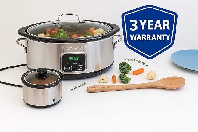 Kenmore 7 Quart Slow Cooker with Diper - Crock pot With Programmable Settings, Digital Controls, Large Capacity for Family Meals, Dishwasher-Safe Stoneware, Warm Rice & Sous Vide Stew