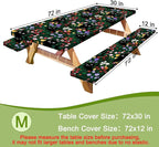 Picnic Table Cover with Bench Covers Portable Table Cloth Built-in Storage Pocket Fitted Tablecloth with Elastic Edges Waterproof Camping Essentials for Indoor Outdoor Rv,72in,Green Black