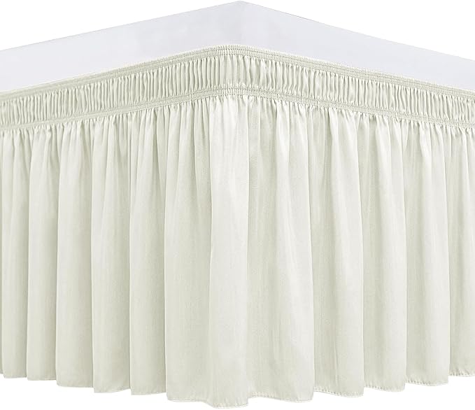 Biscaynebay Wrap Around Bed Skirts for King & Cal King Beds 15" Drop, Ivory Adjustable Elastic Dust Ruffles Easy Fit Wrinkle & Fade Resistant Silky Luxurious Fabric Machine Washable