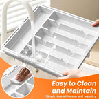 RoomHacks Large Silverware Organizer,Expandable Utensil Drawer Organizer,BPA Free Utensil Holder,Adjustable Silverware Tray Cutlery Drawer Organizer for Kitchen Flatware,Large,White (6-8 Slots)