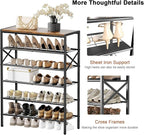 6-Tier Metal Shoe Rack Organizer Shoe Storage for Entryway 18-24 Pairs Narrow Shoe Rack for Closet Heavy-Duty Shoe Rack with Wooden Top Shelf for Garage Rustic Brown