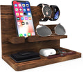 Gifts for Men Wood Phone Docking Station Birthday Gift for Men Valentines Day Gifts Father Gift for Him Boyfriend Nightstand Organizer Desktop Phone Stand