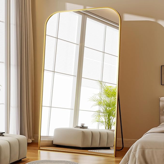 Full Length Mirror 81"x41" Arched Floor Standing Large Mirrors Full Body Mirror with Stand - with Aluminum Frame for Bedroom Living Room, Gold