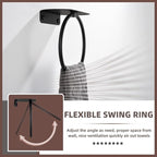 APLusee Matte Black Bath Towel Ring with Shelf, Stainless Steel Towel Holder, Wall Mount