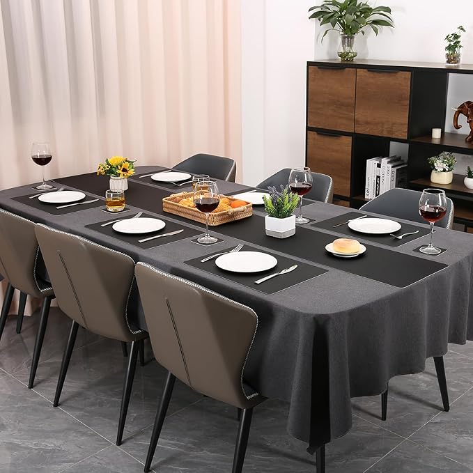 Table Runners 72 Inches Long, Dual-Sided Faux Leather Farmhouse Table Runner Waterproof Heatproof Non-Slip for Living Room Party Home Decor Holiday Decorations(Black, 12 x 72 Inch)
