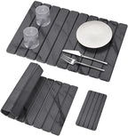 2 PCS Large Stone Dish Drying Mat for Kitchen Counter, 24"×16" Grey Marble Dish Drying Mat with 8"x 4" Coasters, Non - Slip Collapsible Absorbent Stone Dish Drying Mat for Multi - Purpose