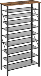 MAHANCRIS 10 Tier Shoe Rack Organizer for Closet, Holds 36-40 Pairs, Tall Metal Shoe Storage Shelf for Entryway Bedroom, Sturdy Freestanding Shoe Rack Space Saving, Large Capacity, Rustic Brown