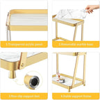 Bathroom Counter Organizer - 2-Tier Acrylic Makeup Organizer Countertop with Marble Tray, Perfume Organizer & Vanity Organizer, Makeup Tray Shelf for Skincare, Cosmetics Display, Gold