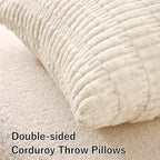 2 Pack Corduroy Decorative Throw Pillow with Inserts, 18x18 Inch Soft Boho Throw Pillow, Square Striped Throw Pillows for Couch, Bed, Sofa Decor(Beige)