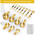 Gold Measuring Cups and Spoons Set of 15, 18/8 Stainless Steel, Includes 7 Nesting Metal Measuring Cups,8 Magnetic Measuring Spoons set - Ideal Kitchen Gadgets for Cooking and Baking Needs