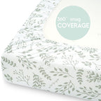 Yoofoss Pack and Play Sheets Fitted, Mini Crib Sheets 2-Pack for Pack N Play Mattress, Stretchy Playard Sheet, Soft and Breathable Green + Leaf
