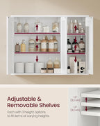 VASAGLE Siren Collection - Bathroom Wall Cabinet, Hanging Bathroom Storage Cabinet, for Medicines, Farmhouse, 4 Adjustable Shelves, 7.9 x 31.5 x 23.6 Inches, Cloud White UBBK350WB01S