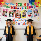 5th Grade Graduation Decorations - 3PCS Bye Bye 5th Grade Graduation Banners Photo Banner Decor, Colorful Primary Elementary School Congrats Grad Party Supplies (No-DIY)