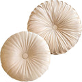 2 Pcs Round Throw Pillows Pleated Velvet Pumpkin Round Pillows Floor Cushion for Living Room Couch Chair Bed Sofa 15.7"x15.7"/13.8" x 13.8"