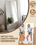 Antok Full Length Mirror, 71"x32" Floor Mirror, Floor Standing Freestanding Full Body Mirror with Stand for Bedroom, Hanging Mounted for Living Room Cloakroom, Gold