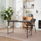 4ft Folding Table with Adjustable Height, 3-Level Foldable Table with HDPE Top & Steel Legs, Portable 4 Foot Folding Table for Picnic, Party, Craft, Indoor Outdoor Use, Black