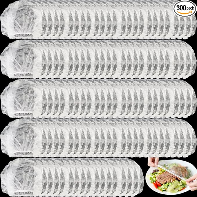 TIHOOD 300PCS Disposable Plastic Food Cover Wrap Elastic Food Lids Refrigerator fruit food Stretch Dustproof Bowls Cups Cover