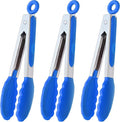 HINMAY Small Tongs with Silicone Tips 7-Inch Serving Tongs, Set of 3 (Blue)