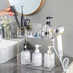 shuang qing 2 Tier Bathroom Counter Organizer with Hair Dryer Holder, Hair Tool Countertop Storage, Cosmetics Skincare Shelf Organizer, Makeup Organizer Perfume for Dresser Vanity Tray - White