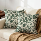 Matisse Flowers Plants Botanical Pillow Cover 18x18 Set of 2, Boho Floral Decorative Linen Pillow Cushion Case,Farmhouse Home Decor for Outdoor Couch Bedroom Car Green