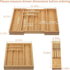 TIOPGHAD Bamboo-Silverware-Drawer-Organizer-Kitchen, Expandable Utensil Holder Cutlery Tray Flatware Organization Adjustable Wood Tableware Dividers Storage (with Removable Knife Block)(Natural)