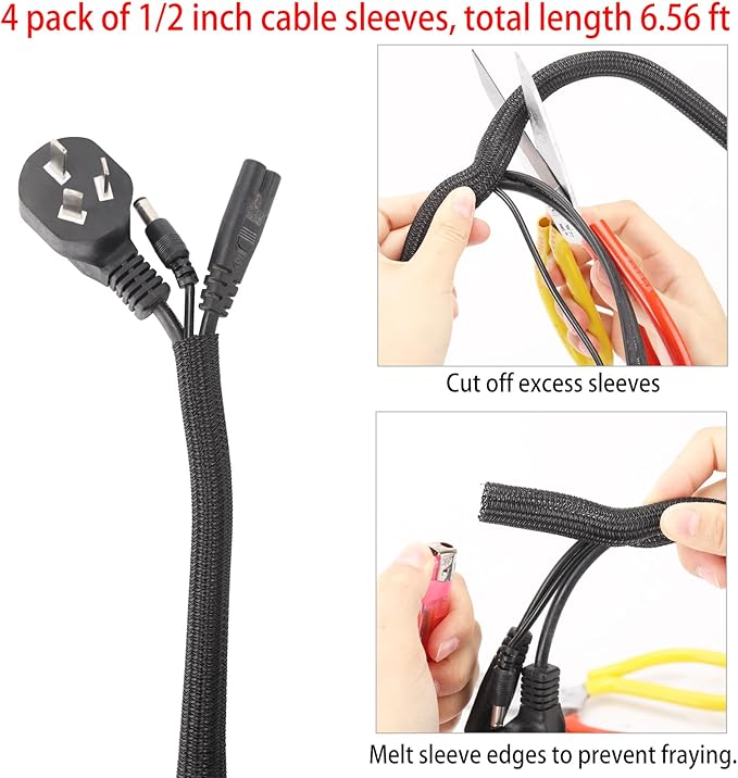 604 Pcs Cable Management Kit, 4 Cord Organizer Sleeve, 7 Cable Holder, 38 Adhesive Cord Clips, 40 Pcs+5 Roll Cable Organizer Straps 200 Cable Ties 300 Cable Wire Clips for PC TV Under Desk
