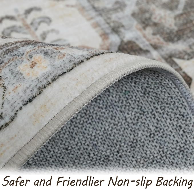Area Rug Machine Washable Rug 10'x13' - Vintage Design Large Area Rugs with Non Slip Rugs for Living Room Bedroom,Stain Resistant, Home Decor Office Area Rug (Beige Brown 10'x13')