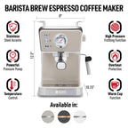 HADEN Barista Brew Espresso Coffee Machine, Stainless Steel Espresso Maker with Milk Frother and Steamer Function and 1.5L Water Tank, Putty & Copper