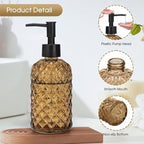 Topsky Gem Glass Soap Dispenser with Black Plastic Pump, 13oz Liquid Hand Soap Dispenser, Rustproof Pump for Kitchen & Bathroom, Great for Lotions, Essential Oil, Liquid Soaps-Amber