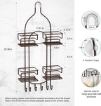 SRIWATANA Shower Caddy Organizer Hanging Over Head, Bathroom Shower Rack Hanger with Hooks for Razors - Bronze