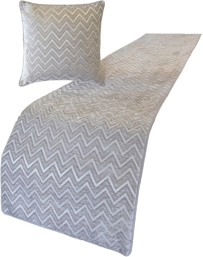 The HomeCentric King/Queen/Twin Silver Decorative CA King 86"x18" Bed Runner Without Pillow Cover, Chevron Bed Scarf on Jacquard Fabric - Silver Gleam Chevron