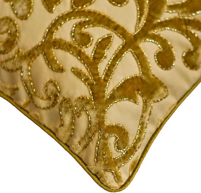 The HomeCentric King/Queen/Twin Beige Gold Decorative Bed Runner Queen 74"x18" Bed Runner Without Pillow Cover, Cut Velvet, Beaded Bed Scarf on Velvet Fabric - Serene Symphony