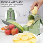 Upgrade Rotary Cheese Grater Shredder with Handle, Strong Suction Base, Multi-purpose Rotary Grater Slicer with 5 Interchangeable Blades for Ice, Vegetables, Fruit, Nuts with Blade Storage Box