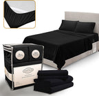 Twin Sheets Set - Luxury Hotel Bed Sheets - Soft Cooling Sheets with Elastic Corner Straps - Deep Pockets Microfiber Bedsheets - Bedding Sheet & Pillowcases Sets 3 PC (Twin Size, Black)