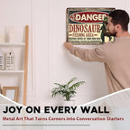 Dinosaur Vintage Tin Sign Dinosaur Feeding Area Great Boy's Room Metal Decor Sign Warning for Bedroom and Playroom 12x16inch
