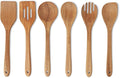 Amazon Basics Wooden Cooking Utensils, 6-Piece Set, Acacia Wood, Pre Oiled, Cookware-Safe, Ideal for Nonstick