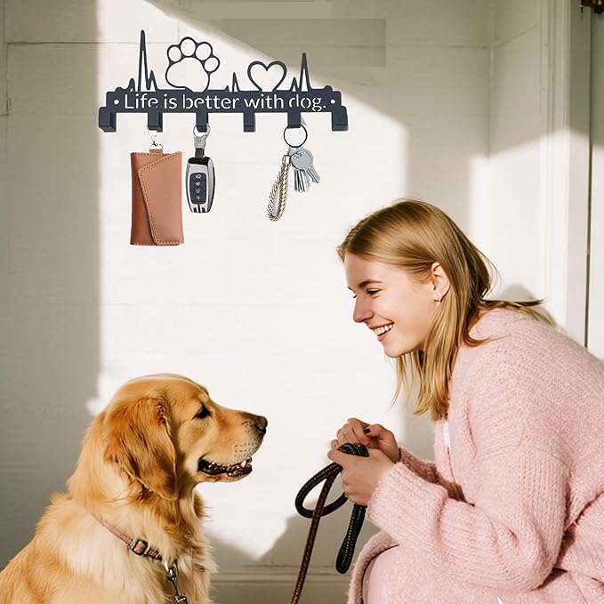 Key Holder Wall Mount with 6 Hooks, Dog Paw Key Rack Organizer for Entryway, Kitchen, Office - Rustproof, Waterproof - Easy Installation, Gift for New Homeowners - 9.8inch/25cm