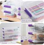 novelinks Clear Plastic Storage Bins with lids, Stackable Storage Containers, Durable Craft Storage Boxes, Organization Containers for Home Office (4 Quart 8 Pack Purple)
