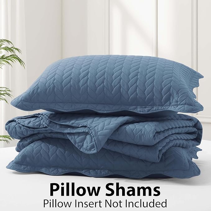 IR Imperial Rooms King Quilt Bedding Set Size (106" x 96") + 2 Pillow Shams (20" x 36"+ 2") - 3 Pcs All Season Lightweight Reversible Microfiber Coverlet Embossed Quilt Bedspread (Light Blue)